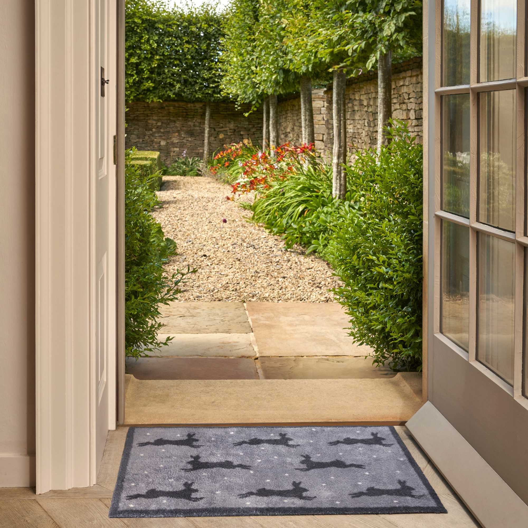 Hares Washable Doormats In Grey